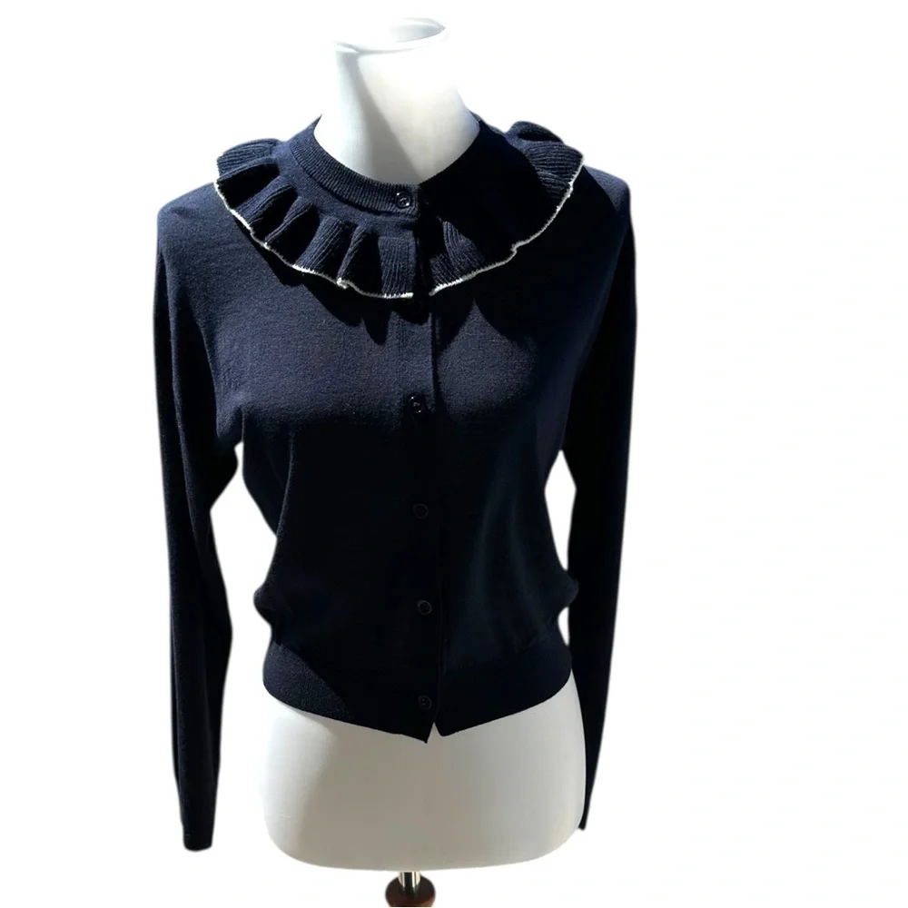Doen Grazia Navy Blue 100% Merino Wool Cardigan Sweater Size Small NWT NEW